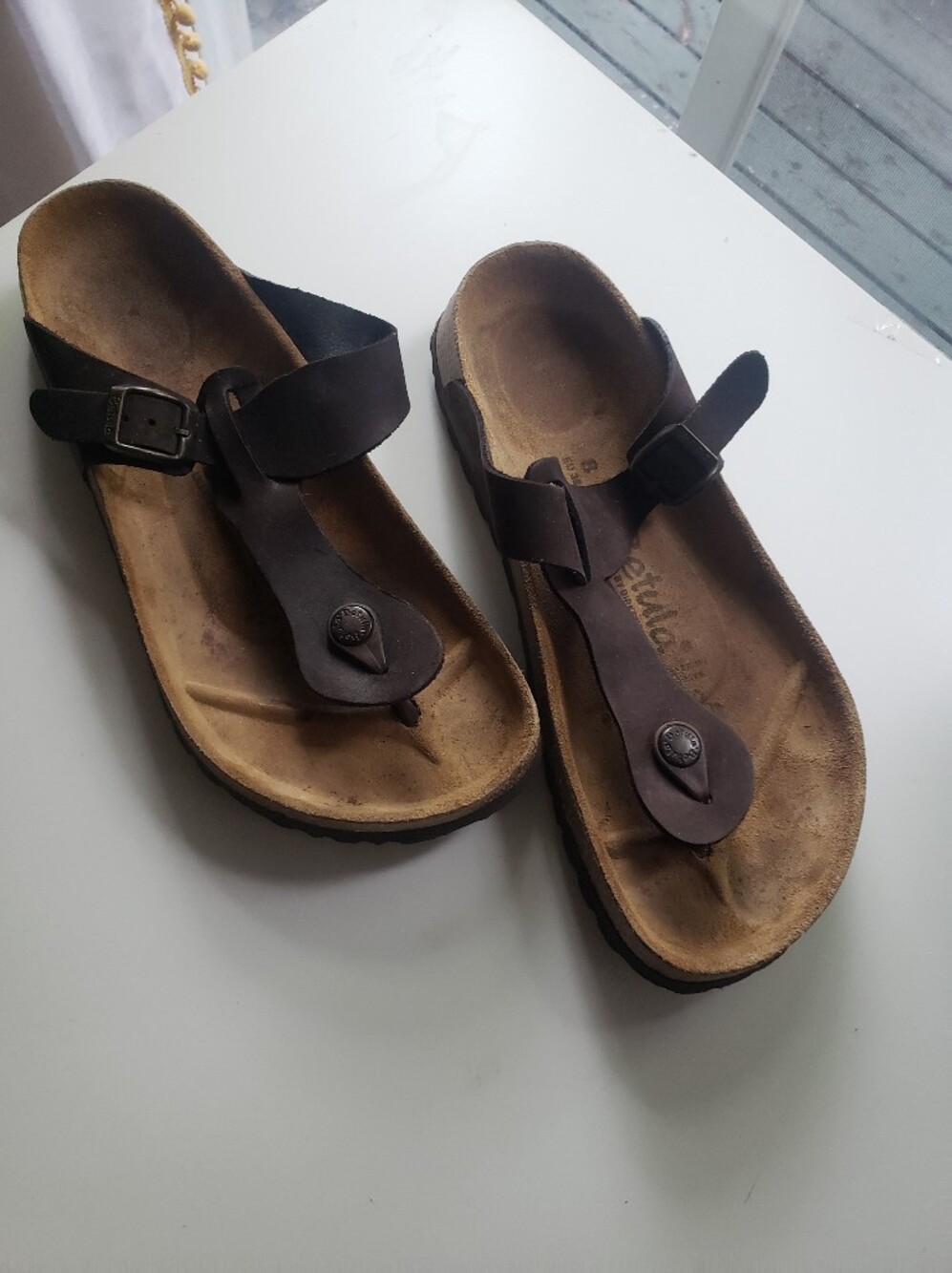 Betula By Birkenstock Brown Leather Thong Sandals with Adjustable Strap